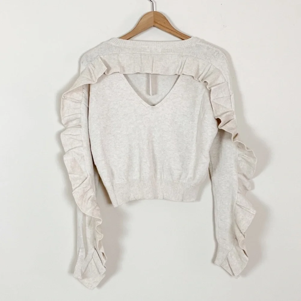 Oatmeal Color Ruffle Detail Sweater - Picture 4 of 6